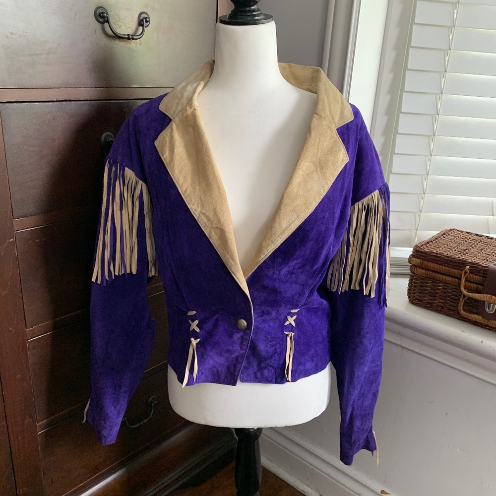 Vintage Purple Western Suede Bomber